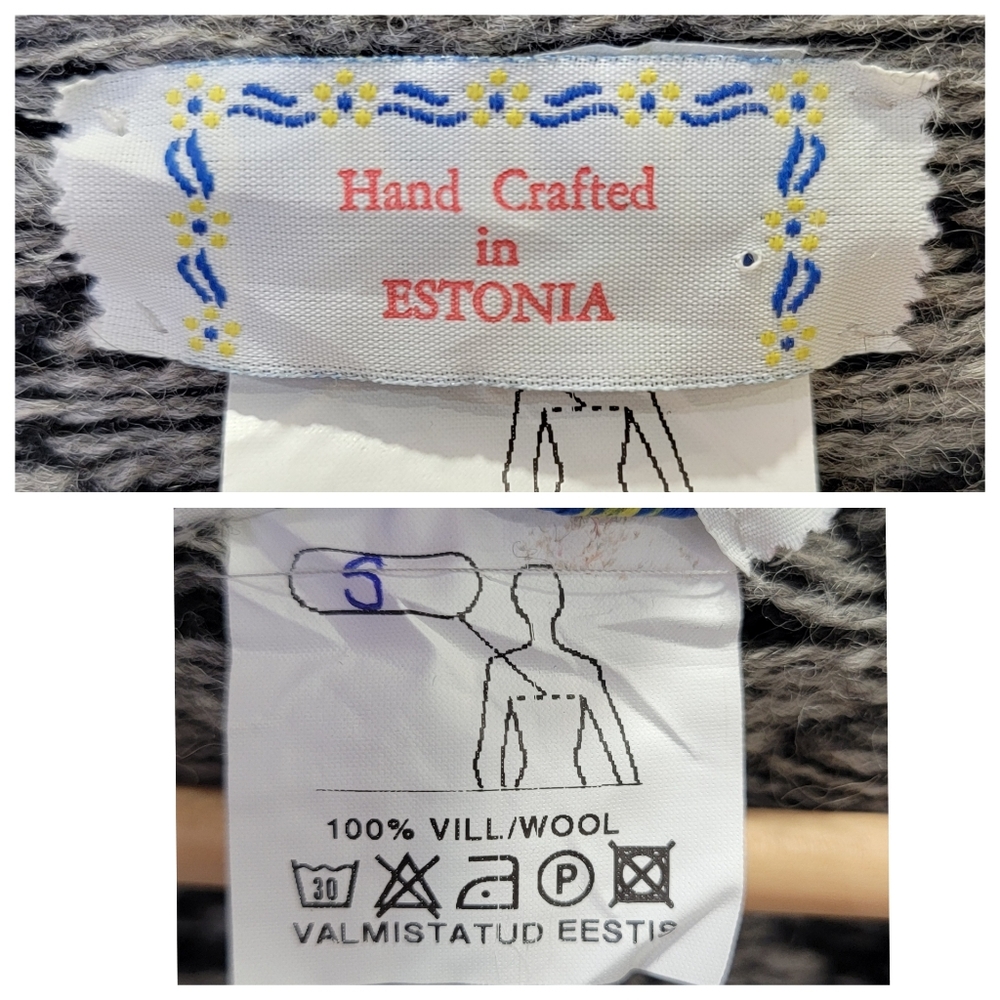 Handmade In Estonia 100% Wool Fair Isle Knit Cardigan Scandinavian Black Size S - Picture 12 of 17